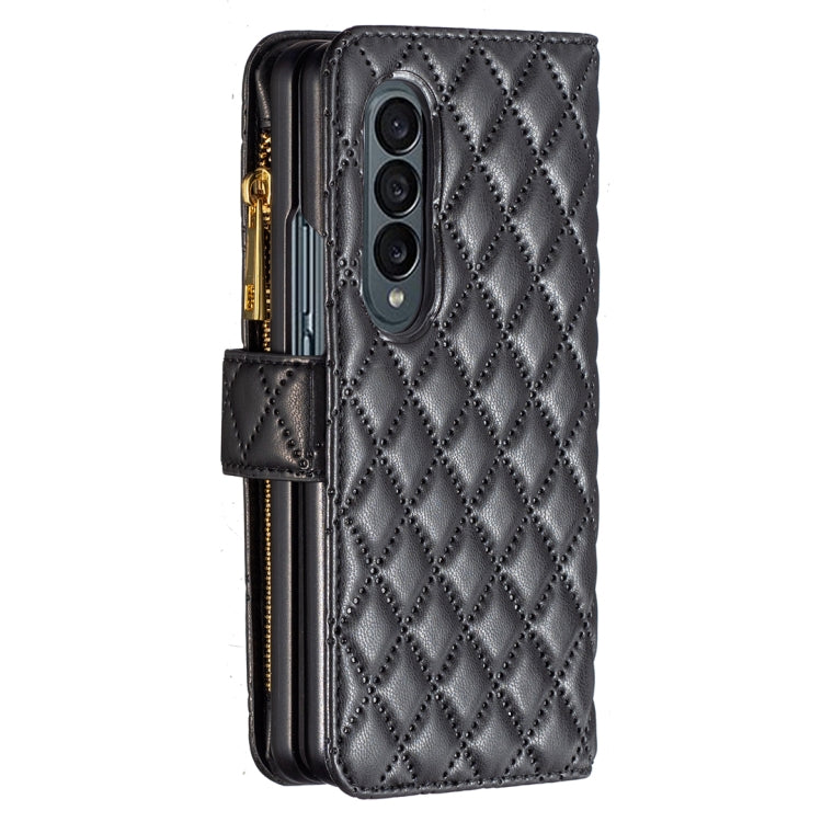 Diamond Lattice Zipper Wallet Leather Flip Phone Case, For Samsung Galaxy Z Fold4