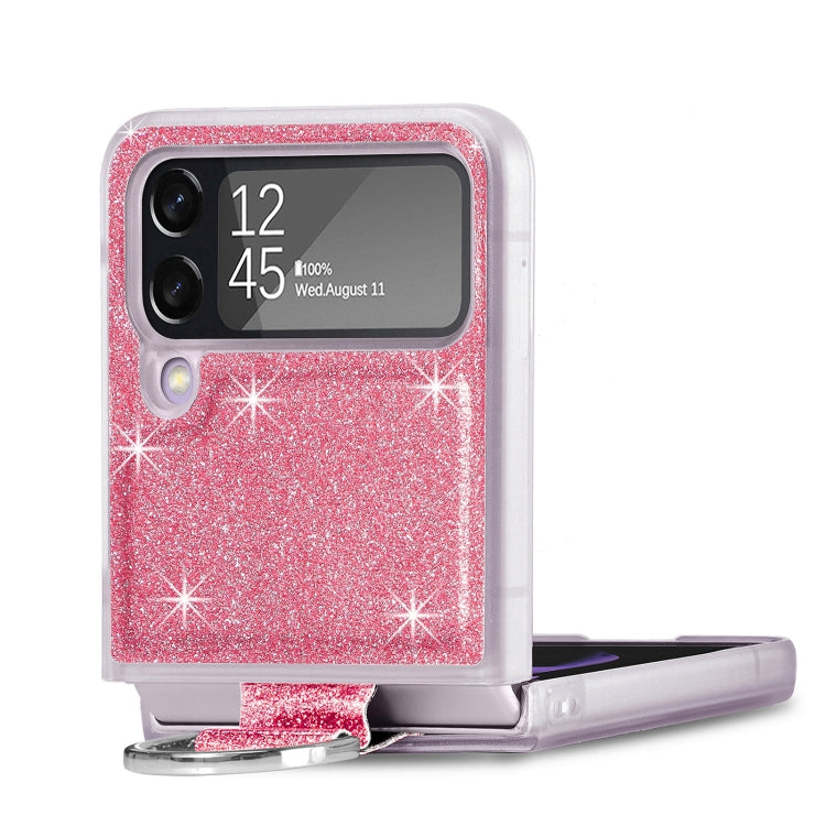 Glitter Leather Skin PC Phone Case with Ring, For Samsung Galaxy Z Flip4