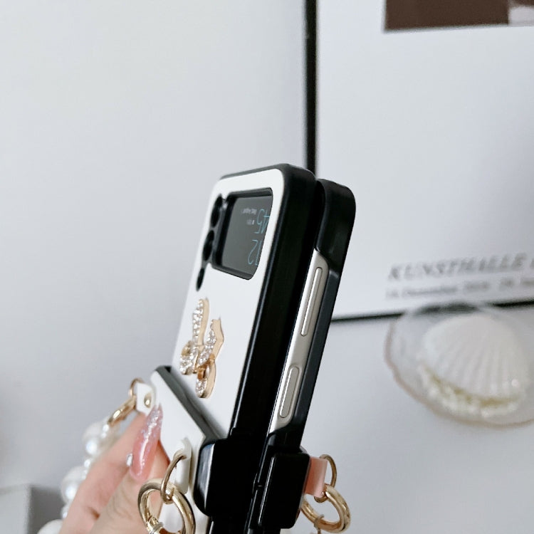 Pure Color TPU Phone Case with Hinged & Pearl Bracelet, For Samsung Galaxy Z Flip3 5G, For Samsung Galaxy Z Flip4