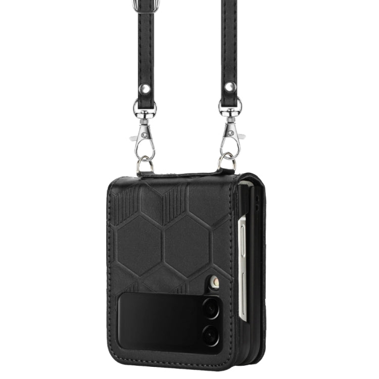 Crossbody Football Texture Leather Phone Case, For Samsung Galaxy Z Flip3 5G, For Samsung Galaxy Z Flip4