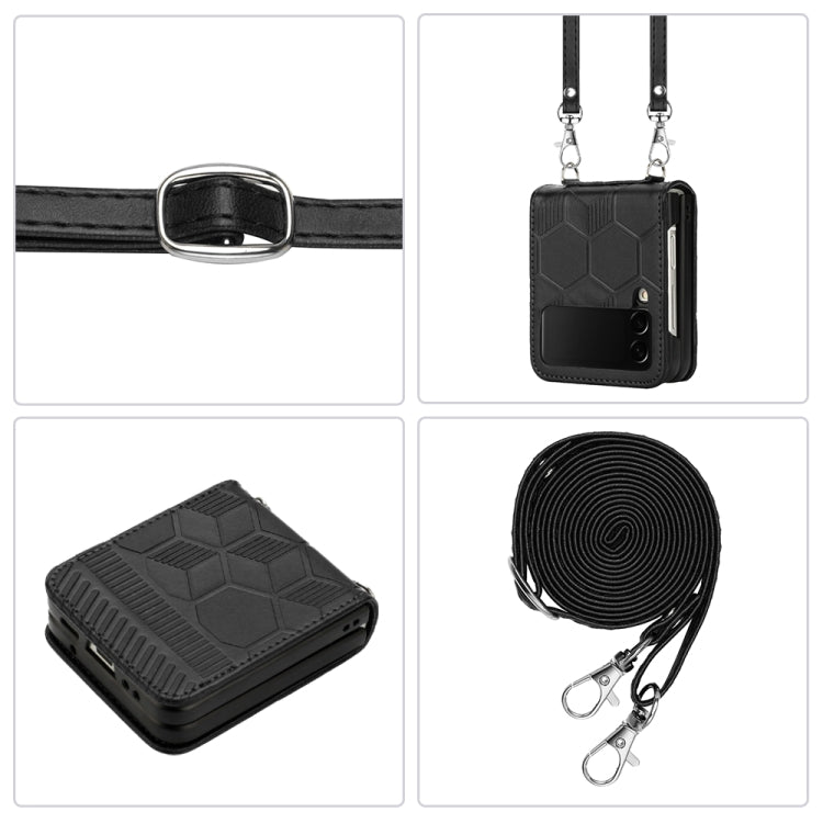 Crossbody Football Texture Leather Phone Case, For Samsung Galaxy Z Flip3 5G, For Samsung Galaxy Z Flip4