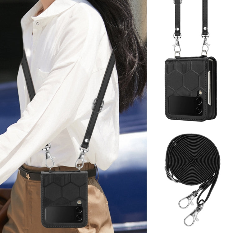 Crossbody Football Texture Leather Phone Case, For Samsung Galaxy Z Flip3 5G, For Samsung Galaxy Z Flip4