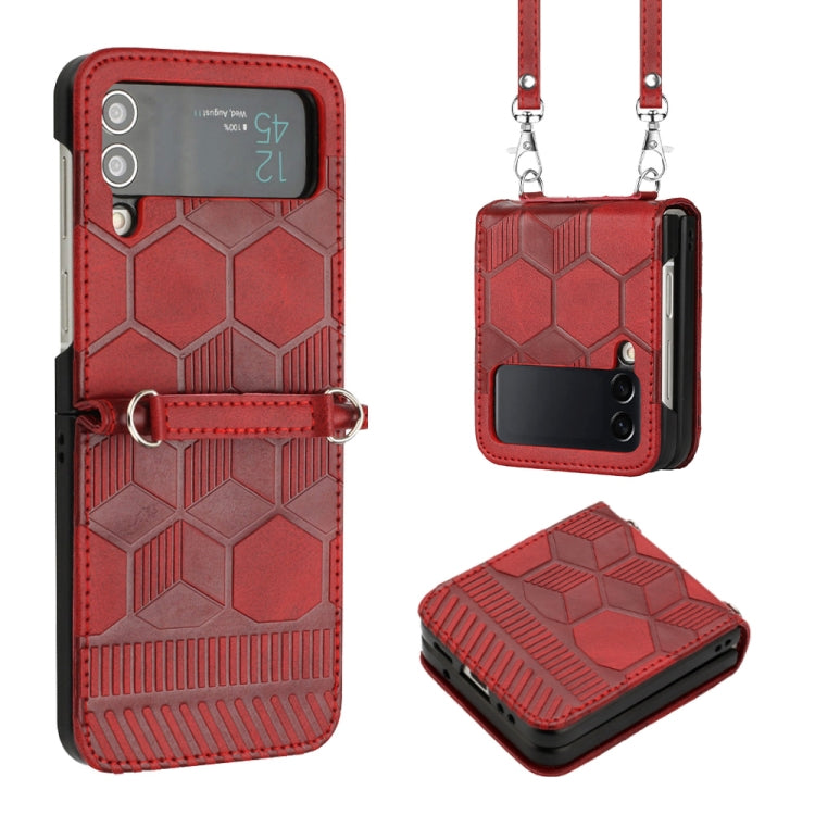 Crossbody Football Texture Leather Phone Case, For Samsung Galaxy Z Flip3 5G, For Samsung Galaxy Z Flip4