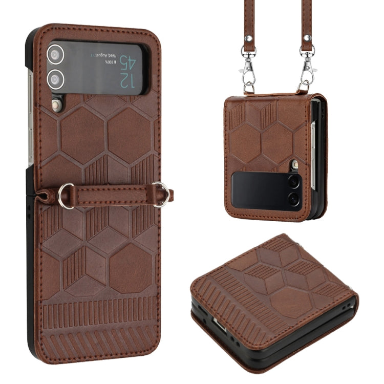 Crossbody Football Texture Leather Phone Case, For Samsung Galaxy Z Flip3 5G, For Samsung Galaxy Z Flip4