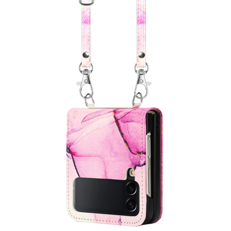 Crossbody Marble Pattern Leather Phone Case, For Samsung Galaxy Z Flip3 5G, For Samsung Galaxy Z Flip4