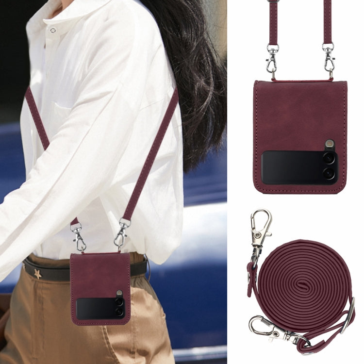 Crossbody 3D Embossed Leather Phone Case, For Samsung Galaxy Z Flip3 5G, For Samsung Galaxy Z Flip4