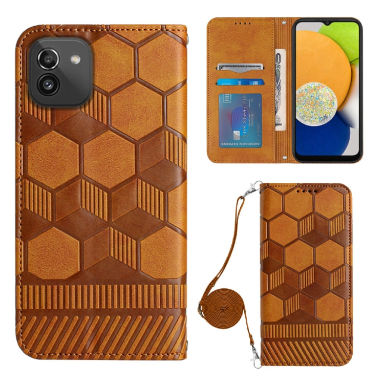 Crossbody Football Texture Magnetic PU Phone Case, For Samsung Galaxy A03 164mm, For Samsung Galaxy A03 166mm, For Samsung Galaxy A03S 164mm India, For Samsung Galaxy A03S 165.8mm US, For Samsung Galaxy A03S 166.5mm EU, For Samsung Galaxy A12 5G/M12/F1...