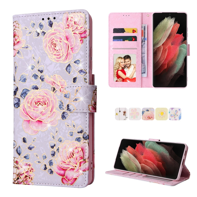 Bronzing Painting RFID Leather Case, For Samsung Galaxy S22 Ultra, For Samsung Galaxy S22 Plus, For Samsung Galaxy S22, For Samsung Galaxy S21 Ultra, For Samsung Galaxy S21 Plus, For Samsung Galaxy S21 FE 5G, For Samsung Galaxy S21 5G                  ...