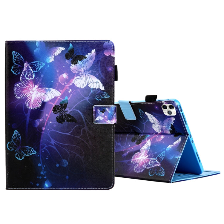 For iPad Pro 11 (2020) & (2018) Painted Pattern Tablet PC Protective Leather Case with Bracket & Card Slot & Photo Holder, Elephant Rabbit, Blue Pink Pineapple, Red Flower Pink Butterfly, Rose Flower, Red Flower Blue Butterfly, Pear Flower             ...