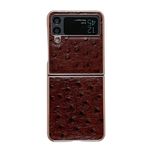 Genuine Leather Ostrich Texture Nano Electroplating Phone Case, For Samsung Galaxy Z Flip4 5G, For Samsung Galaxy Z Flip3 5G