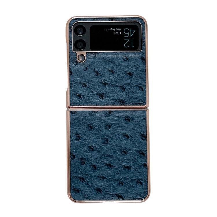 Genuine Leather Ostrich Texture Nano Electroplating Phone Case, For Samsung Galaxy Z Flip4 5G, For Samsung Galaxy Z Flip3 5G