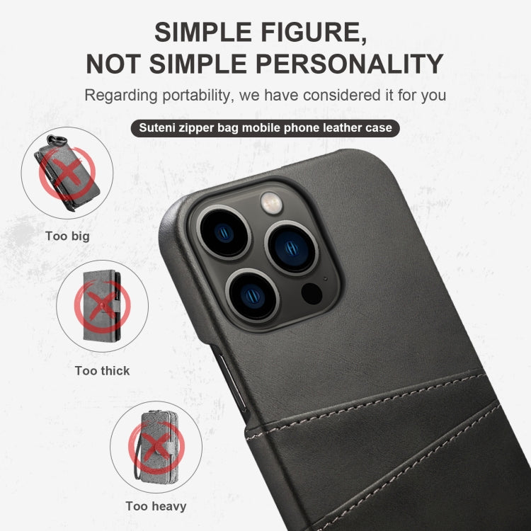 Suteni Calf Texture Card Slots Phone Case, For iPhone 14, For iPhone 14 Plus, For iPhone 14 Pro, For iPhone 14 Pro Max