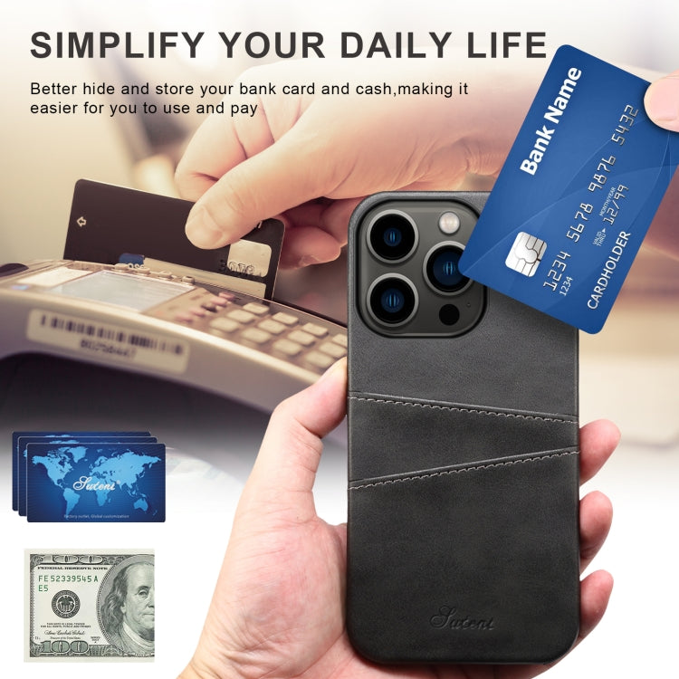 Suteni Calf Texture Card Slots Phone Case, For iPhone 14, For iPhone 14 Plus, For iPhone 14 Pro, For iPhone 14 Pro Max
