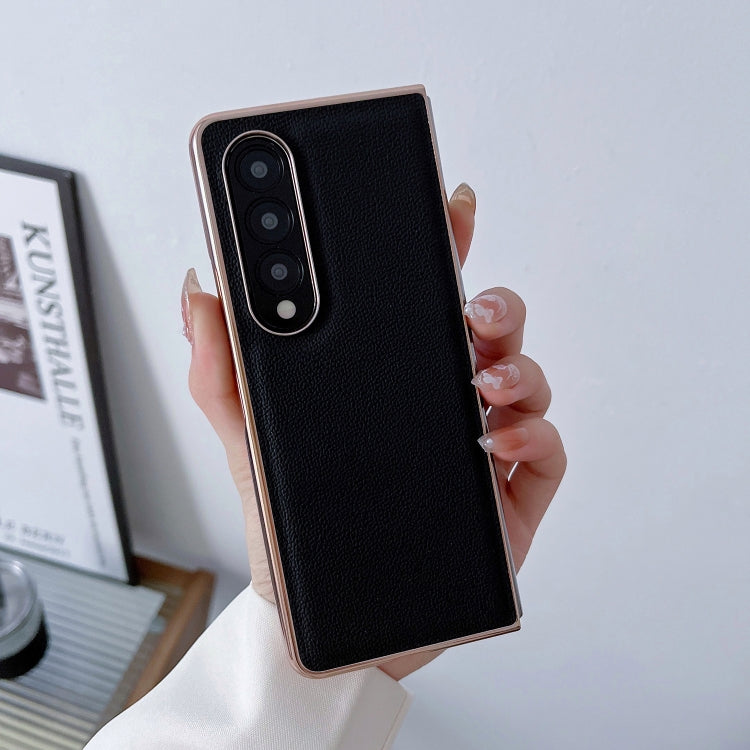 Genuine Leather Luolai Series Nano Plating Phone Case, For Samsung Galaxy Z Fold4 5G, For Samsung Galaxy Z Fold3 5G