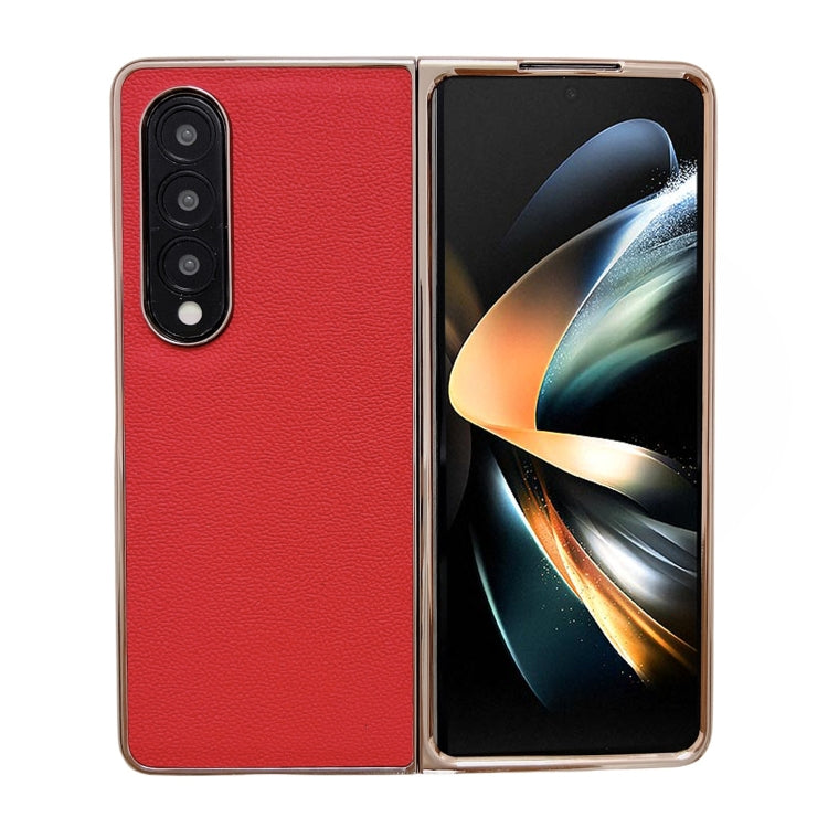 Genuine Leather Luolai Series Nano Plating Phone Case, For Samsung Galaxy Z Fold4 5G, For Samsung Galaxy Z Fold3 5G