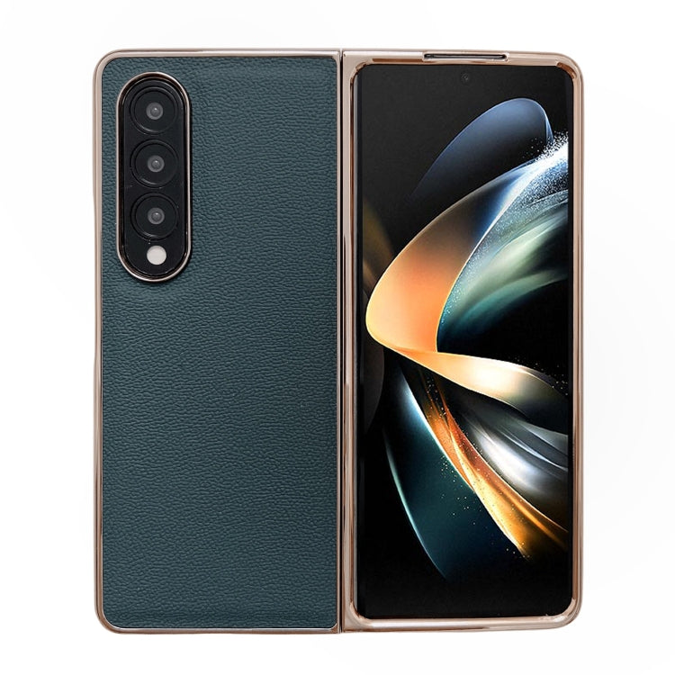 Genuine Leather Luolai Series Nano Plating Phone Case, For Samsung Galaxy Z Fold4 5G, For Samsung Galaxy Z Fold3 5G