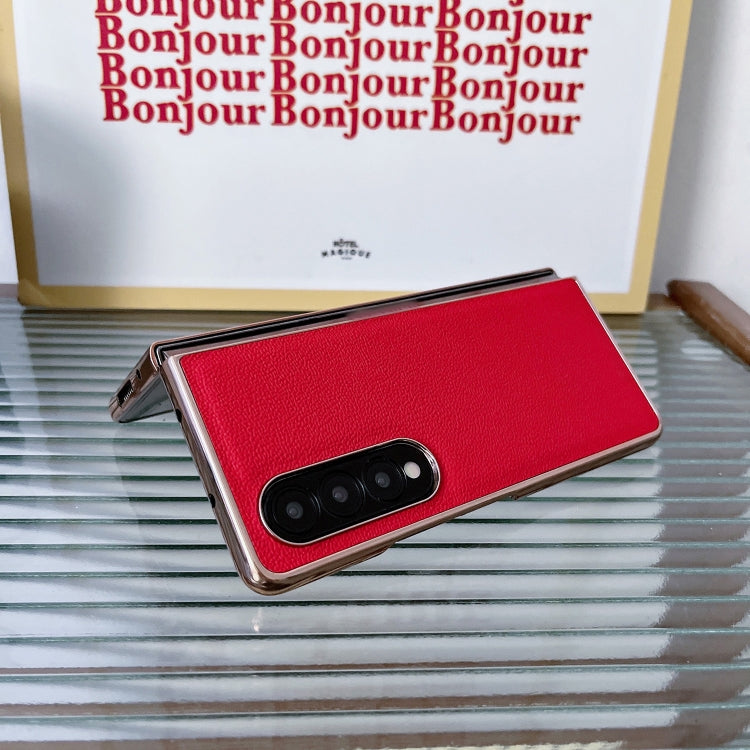 Genuine Leather Luolai Series Nano Plating Phone Case, For Samsung Galaxy Z Fold4 5G, For Samsung Galaxy Z Fold3 5G