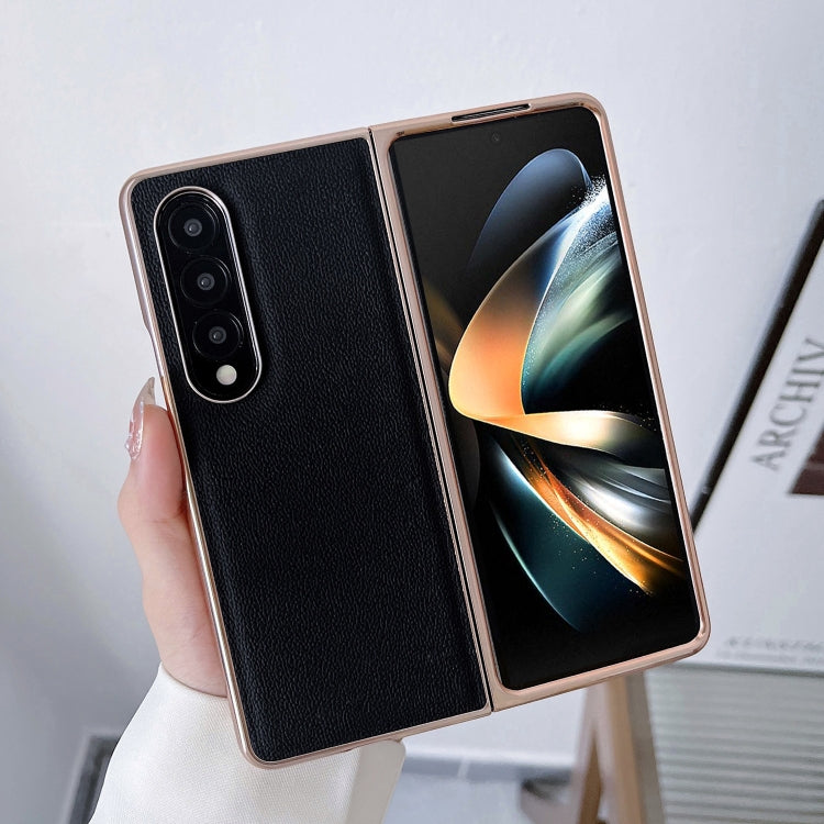 Genuine Leather Luolai Series Nano Plating Phone Case, For Samsung Galaxy Z Fold4 5G, For Samsung Galaxy Z Fold3 5G