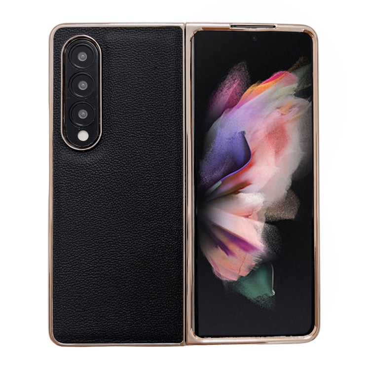 Genuine Leather Luolai Series Nano Plating Phone Case, For Samsung Galaxy Z Fold4 5G, For Samsung Galaxy Z Fold3 5G