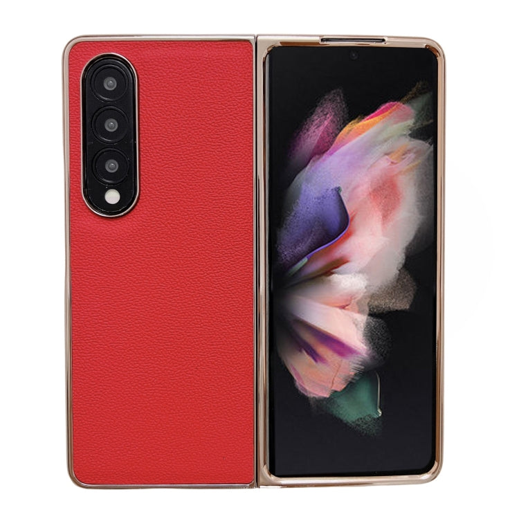 Genuine Leather Luolai Series Nano Plating Phone Case, For Samsung Galaxy Z Fold4 5G, For Samsung Galaxy Z Fold3 5G