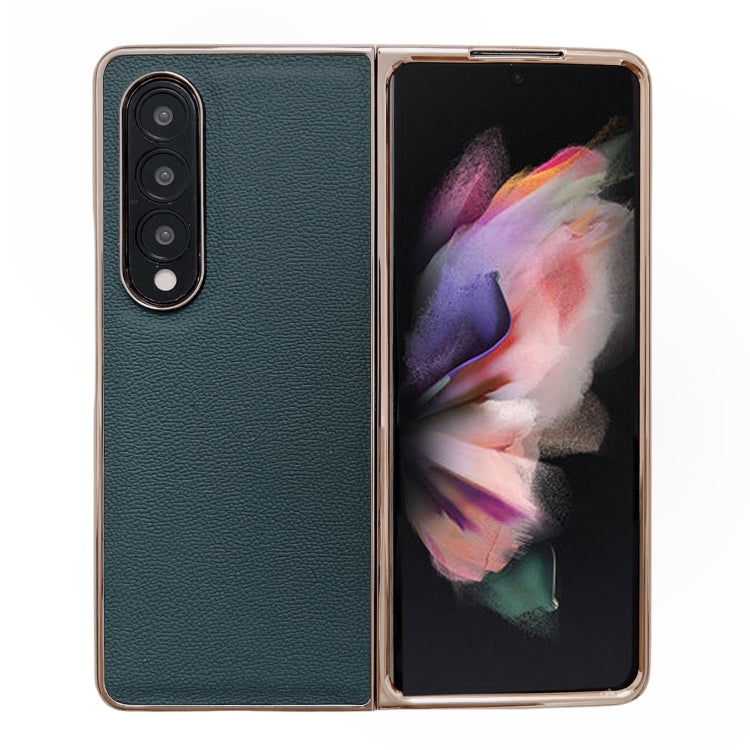 Genuine Leather Luolai Series Nano Plating Phone Case, For Samsung Galaxy Z Fold4 5G, For Samsung Galaxy Z Fold3 5G