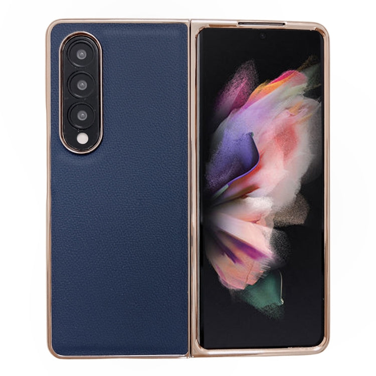 Genuine Leather Luolai Series Nano Plating Phone Case, For Samsung Galaxy Z Fold4 5G, For Samsung Galaxy Z Fold3 5G