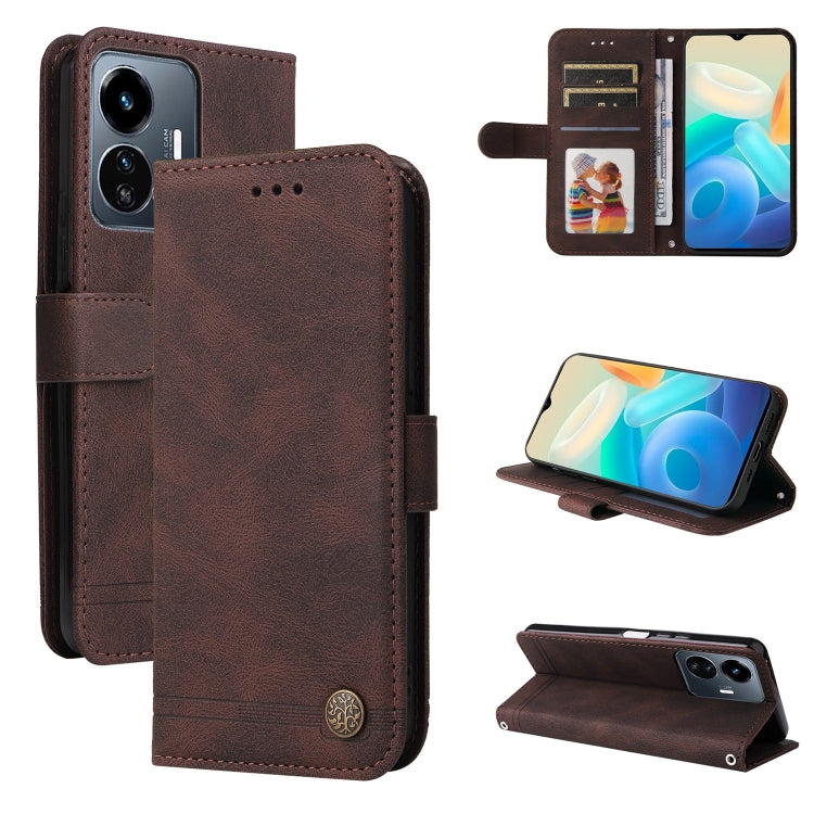 Skin Feel Life Tree Metal Button Leather Phone Case, For vivo Y02s, For vivo Y75 4G / S10e, For vivo Y77 5G, For Xiaomi Poco C40, For Xiaomi Poco M4 5G