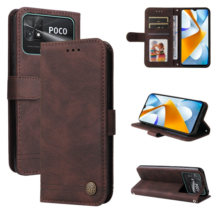 Skin Feel Life Tree Metal Button Leather Phone Case, For vivo Y02s, For vivo Y75 4G / S10e, For vivo Y77 5G, For Xiaomi Poco C40, For Xiaomi Poco M4 5G