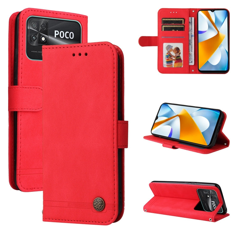 Skin Feel Life Tree Metal Button Leather Phone Case, For vivo Y02s, For vivo Y75 4G / S10e, For vivo Y77 5G, For Xiaomi Poco C40, For Xiaomi Poco M4 5G