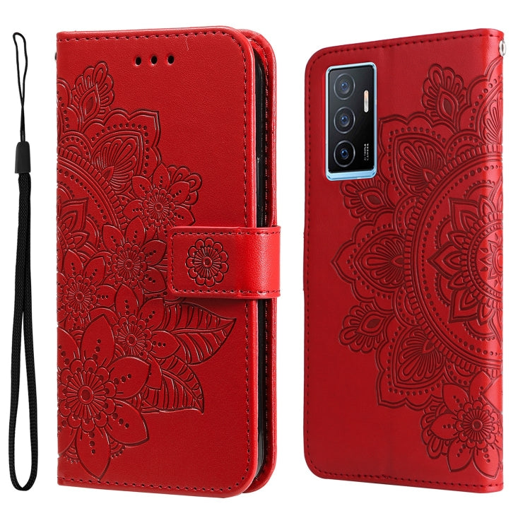 7-petal Flowers Embossing Leather Phone Case, For vivo Y02s, For vivo Y75 4G / S10e, For vivo Y77 5G, For Xiaomi Poco C40, For Xiaomi Poco M4 5G
