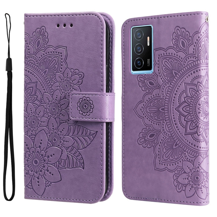 7-petal Flowers Embossing Leather Phone Case, For vivo Y02s, For vivo Y75 4G / S10e, For vivo Y77 5G, For Xiaomi Poco C40, For Xiaomi Poco M4 5G