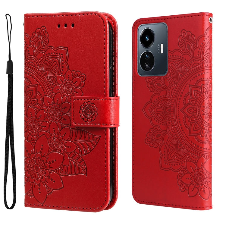7-petal Flowers Embossing Leather Phone Case, For vivo Y02s, For vivo Y75 4G / S10e, For vivo Y77 5G, For Xiaomi Poco C40, For Xiaomi Poco M4 5G