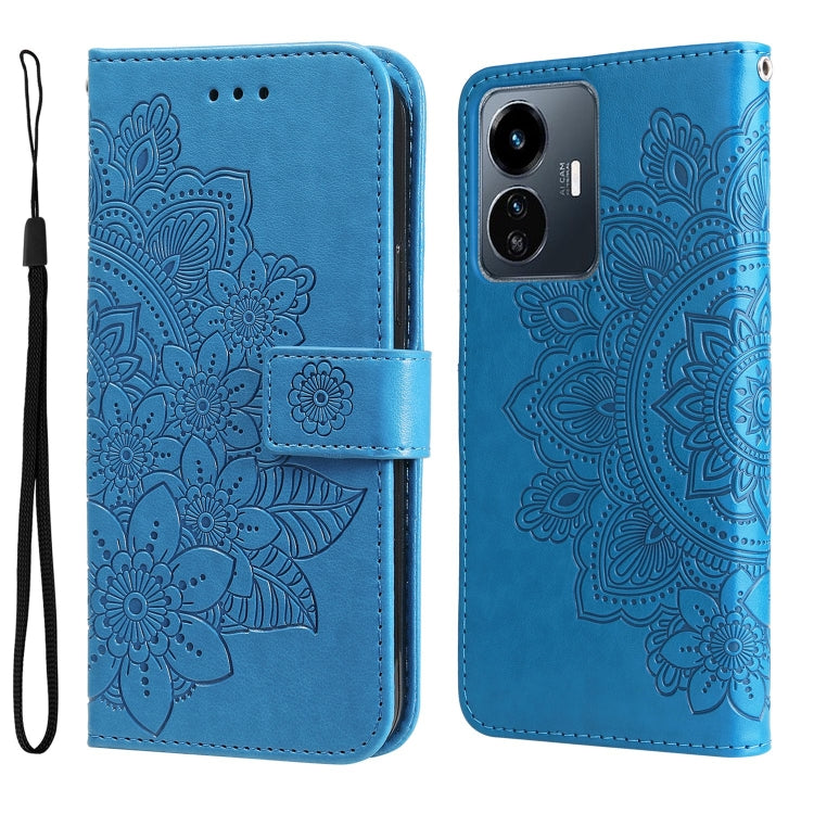 7-petal Flowers Embossing Leather Phone Case, For vivo Y02s, For vivo Y75 4G / S10e, For vivo Y77 5G, For Xiaomi Poco C40, For Xiaomi Poco M4 5G