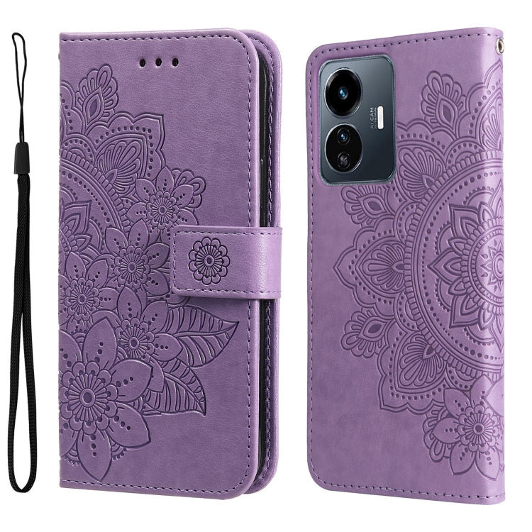 7-petal Flowers Embossing Leather Phone Case, For vivo Y02s, For vivo Y75 4G / S10e, For vivo Y77 5G, For Xiaomi Poco C40, For Xiaomi Poco M4 5G