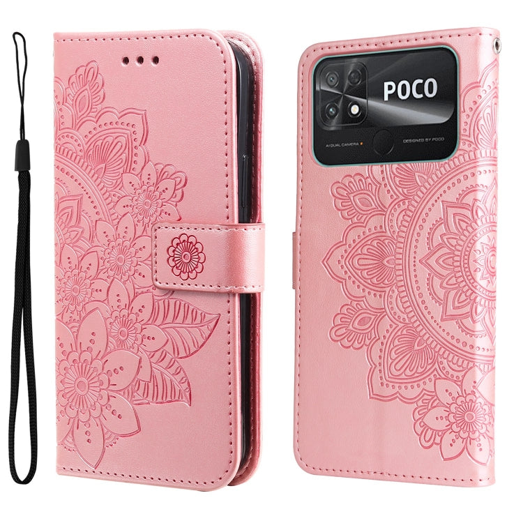 7-petal Flowers Embossing Leather Phone Case, For vivo Y02s, For vivo Y75 4G / S10e, For vivo Y77 5G, For Xiaomi Poco C40, For Xiaomi Poco M4 5G