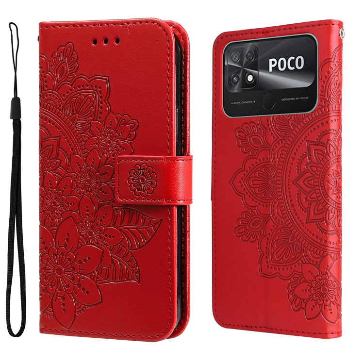 7-petal Flowers Embossing Leather Phone Case, For vivo Y02s, For vivo Y75 4G / S10e, For vivo Y77 5G, For Xiaomi Poco C40, For Xiaomi Poco M4 5G