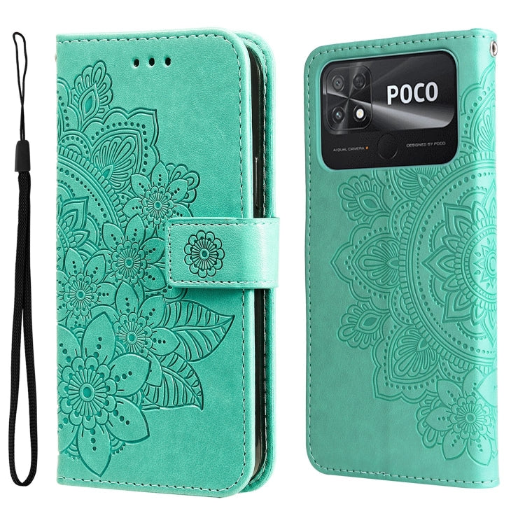 7-petal Flowers Embossing Leather Phone Case, For vivo Y02s, For vivo Y75 4G / S10e, For vivo Y77 5G, For Xiaomi Poco C40, For Xiaomi Poco M4 5G