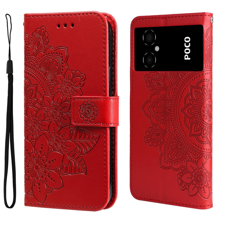 7-petal Flowers Embossing Leather Phone Case, For vivo Y02s, For vivo Y75 4G / S10e, For vivo Y77 5G, For Xiaomi Poco C40, For Xiaomi Poco M4 5G