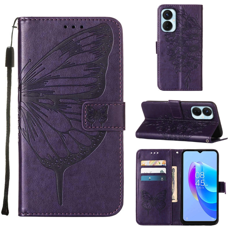 Embossed Butterfly Flip Leather Phone Case, For Tecno Spark 9 Pro/Spark 9T, For vivo S10e 5G/V23e 4G/V23E 5G/Y75 4G, For vivo Y02S, For vivo Y77 5G Global, For ZTE Blade A52, For ZTE Blade A72 5G