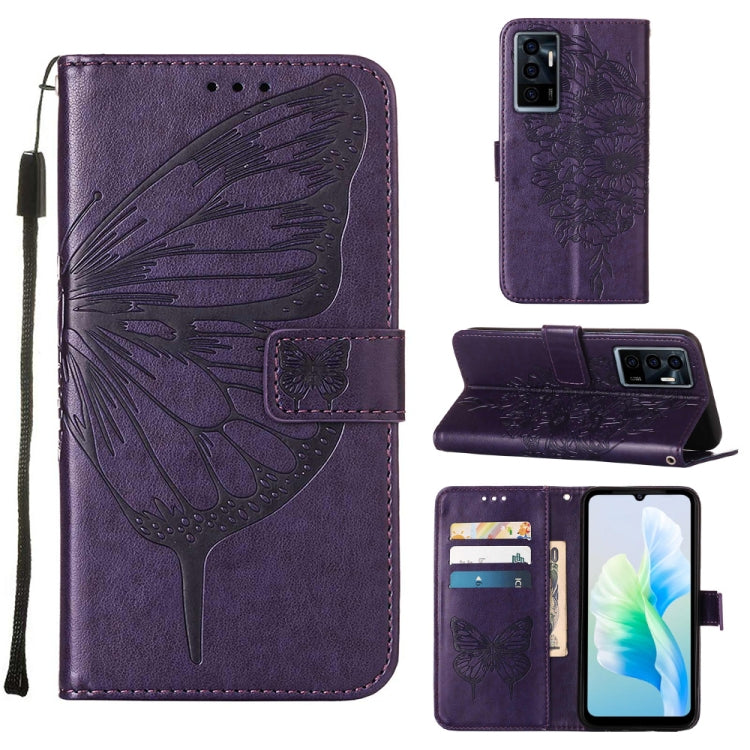 Embossed Butterfly Flip Leather Phone Case, For Tecno Spark 9 Pro/Spark 9T, For vivo S10e 5G/V23e 4G/V23E 5G/Y75 4G, For vivo Y02S, For vivo Y77 5G Global, For ZTE Blade A52, For ZTE Blade A72 5G