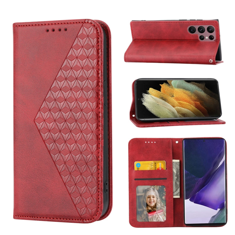 Cubic Grid Calf Texture Magnetic Closure Leather Phone Case, For Samsung Galaxy S22 5G, For Samsung Galaxy S22+ 5G, For Samsung Galaxy S22 Ultra 5G, For Samsung Galaxy S21 5G, For Samsung Galaxy S21+ 5G, For Samsung Galaxy S21 FE 5G                    ...