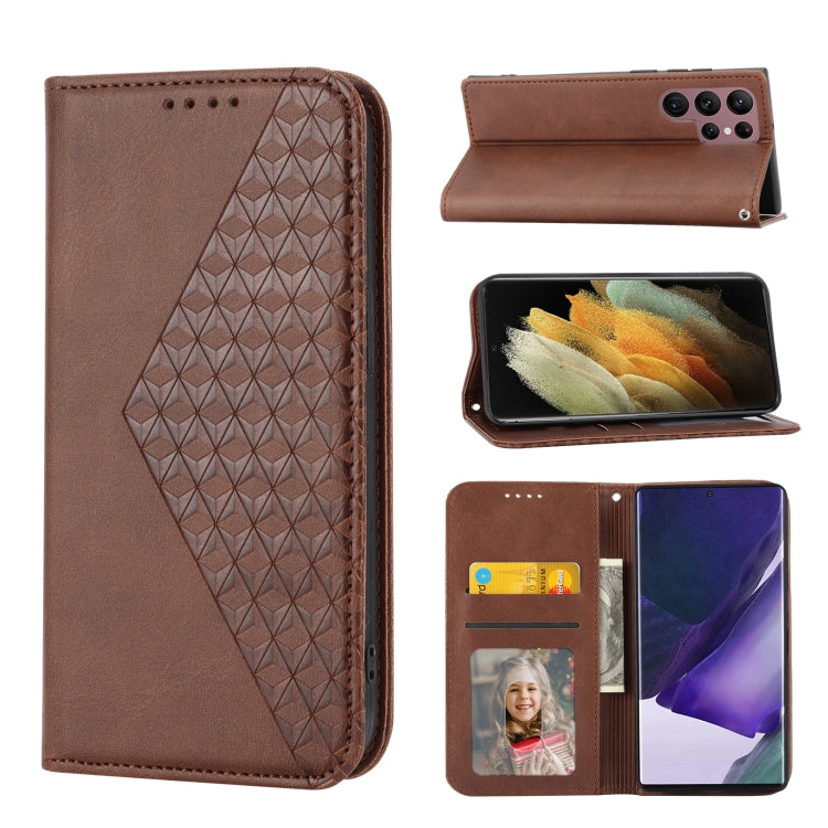 Cubic Grid Calf Texture Magnetic Closure Leather Phone Case, For Samsung Galaxy S22 5G, For Samsung Galaxy S22+ 5G, For Samsung Galaxy S22 Ultra 5G, For Samsung Galaxy S21 5G, For Samsung Galaxy S21+ 5G, For Samsung Galaxy S21 FE 5G                    ...