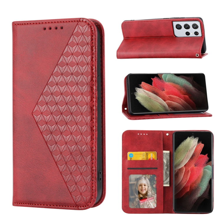 Cubic Grid Calf Texture Magnetic Closure Leather Phone Case, For Samsung Galaxy S22 5G, For Samsung Galaxy S22+ 5G, For Samsung Galaxy S22 Ultra 5G, For Samsung Galaxy S21 5G, For Samsung Galaxy S21+ 5G, For Samsung Galaxy S21 FE 5G                    ...