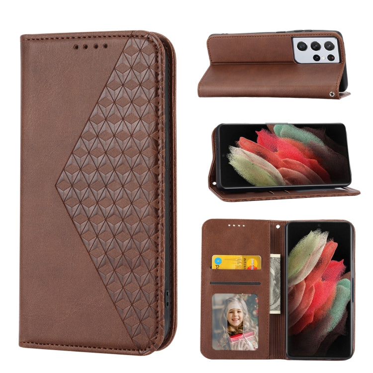 Cubic Grid Calf Texture Magnetic Closure Leather Phone Case, For Samsung Galaxy S22 5G, For Samsung Galaxy S22+ 5G, For Samsung Galaxy S22 Ultra 5G, For Samsung Galaxy S21 5G, For Samsung Galaxy S21+ 5G, For Samsung Galaxy S21 FE 5G                    ...