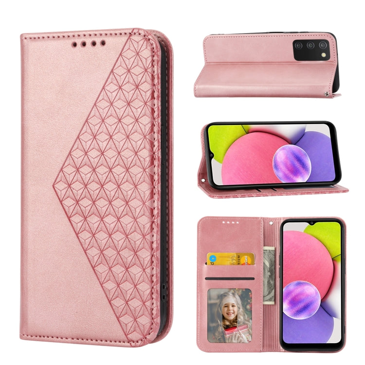 Cubic Grid Calf Texture Magnetic Closure Leather Phone Case, For Samsung Galaxy A22 5G JP Version, For Samsung Galaxy A03s 166mm, For Samsung Galaxy A03s 165.8mm, For Samsung Galaxy A13 4G / 5G, For Samsung Galaxy A53 5G, For Samsung Galaxy A73 5G