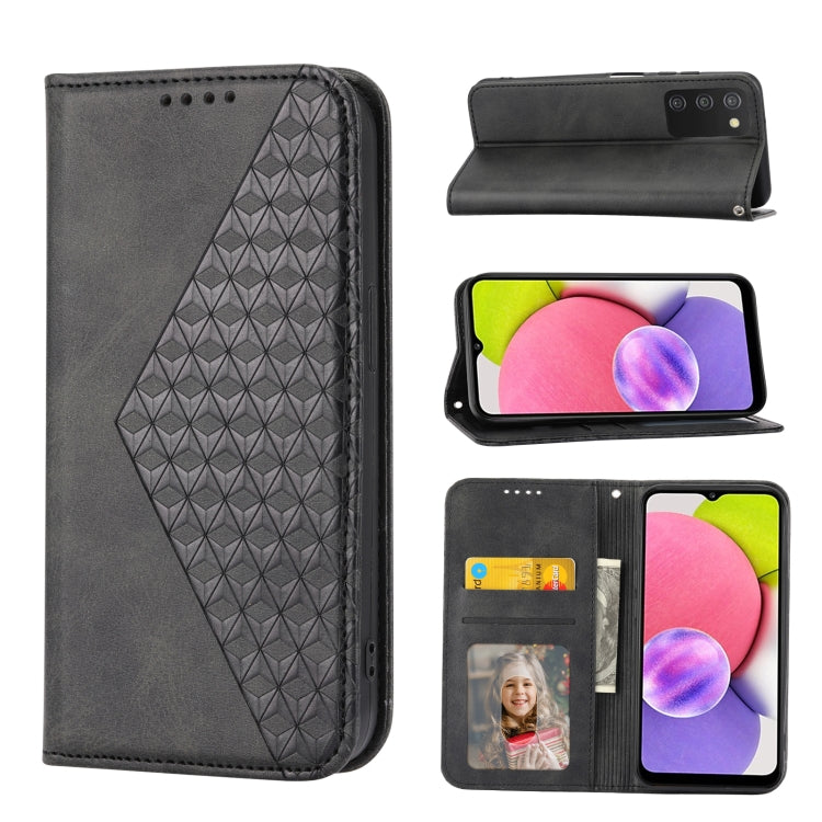 Cubic Grid Calf Texture Magnetic Closure Leather Phone Case, For Samsung Galaxy A22 5G JP Version, For Samsung Galaxy A03s 166mm, For Samsung Galaxy A03s 165.8mm, For Samsung Galaxy A13 4G / 5G, For Samsung Galaxy A53 5G, For Samsung Galaxy A73 5G