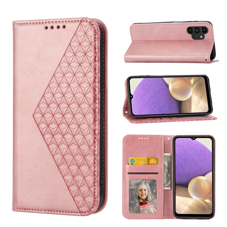 Cubic Grid Calf Texture Magnetic Closure Leather Phone Case, For Samsung Galaxy A22 5G JP Version, For Samsung Galaxy A03s 166mm, For Samsung Galaxy A03s 165.8mm, For Samsung Galaxy A13 4G / 5G, For Samsung Galaxy A53 5G, For Samsung Galaxy A73 5G