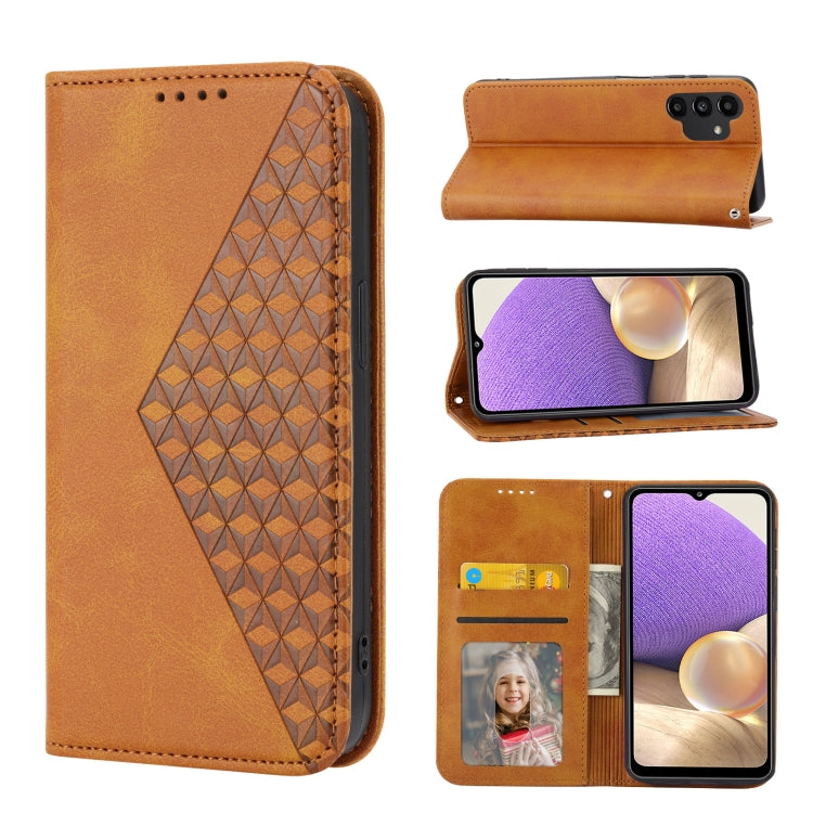 Cubic Grid Calf Texture Magnetic Closure Leather Phone Case, For Samsung Galaxy A22 5G JP Version, For Samsung Galaxy A03s 166mm, For Samsung Galaxy A03s 165.8mm, For Samsung Galaxy A13 4G / 5G, For Samsung Galaxy A53 5G, For Samsung Galaxy A73 5G