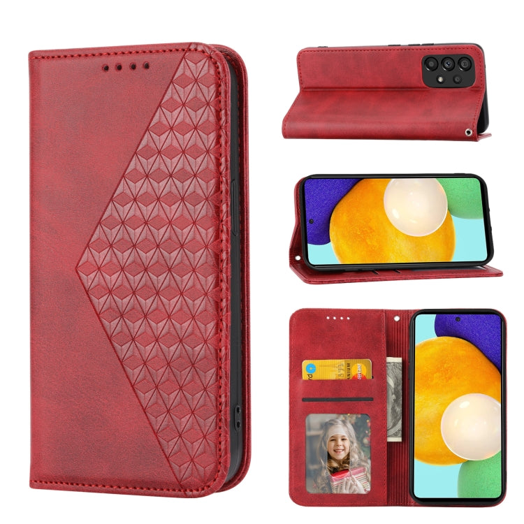 Cubic Grid Calf Texture Magnetic Closure Leather Phone Case, For Samsung Galaxy A22 5G JP Version, For Samsung Galaxy A03s 166mm, For Samsung Galaxy A03s 165.8mm, For Samsung Galaxy A13 4G / 5G, For Samsung Galaxy A53 5G, For Samsung Galaxy A73 5G
