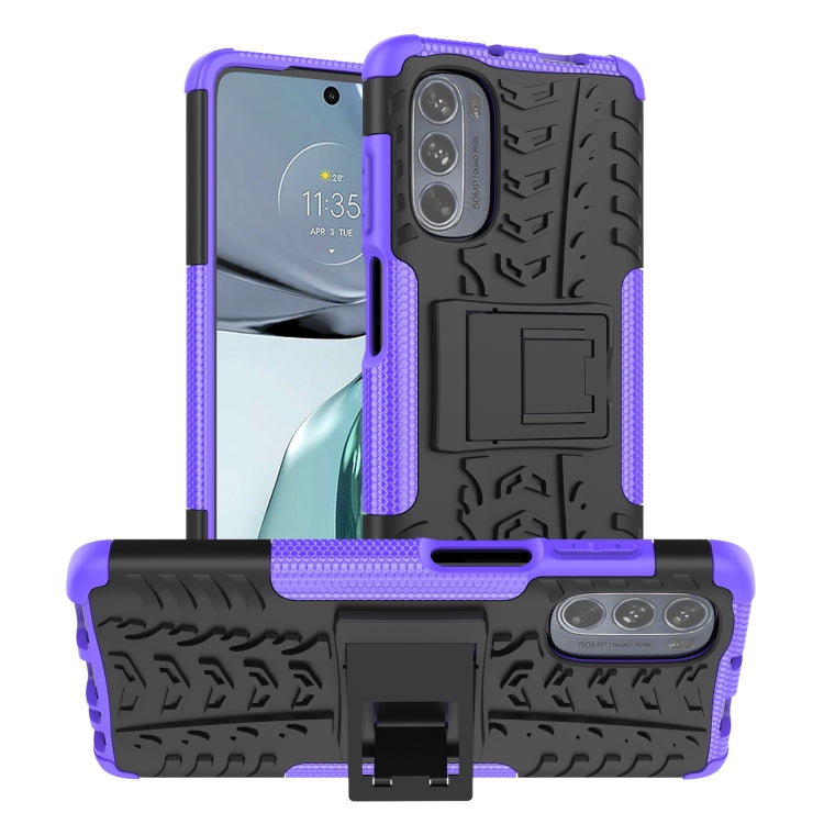 Tire Texture TPU + PC Phone Case with Holder, For Motorola Moto G62 5G
